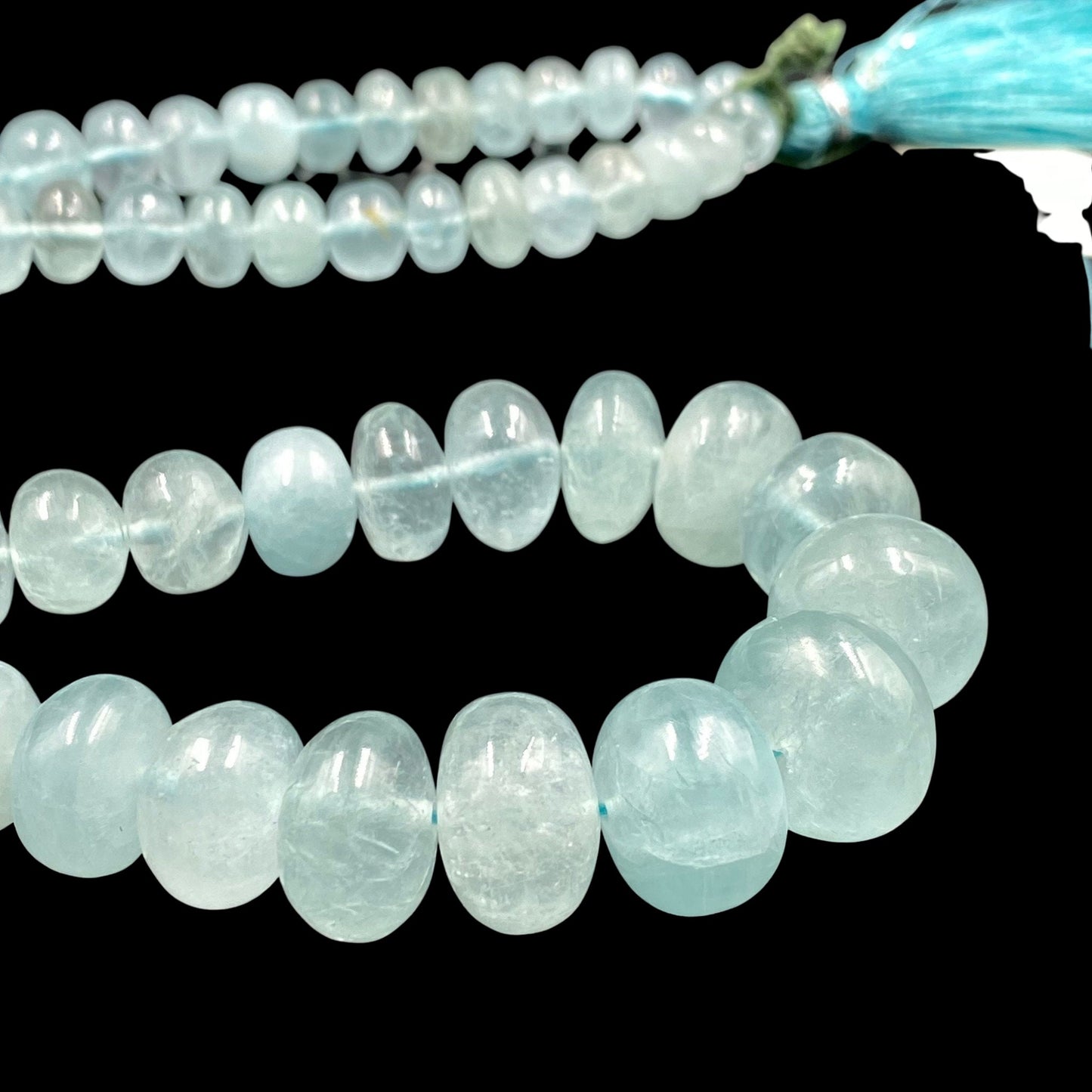 Natural Milky Aquamarine Rondelle Beads, Graduated, 23 Inch
