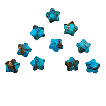 2 Pieces Copper Turquoise Faceted Star Shape Gemstone, Size 10mm, Hand Carved Briolette, Loose Gemstone For Jewelry Making , SKU-BBI107