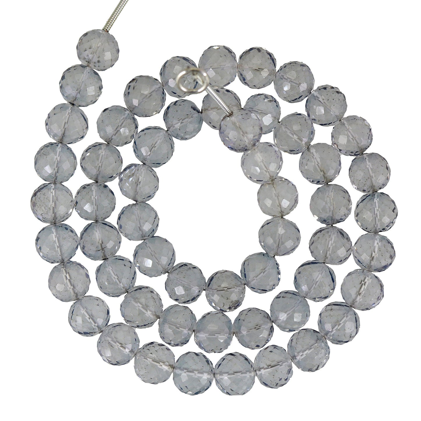 AAA+ Natural 7mm-8mm Silver Quartz Necklace, Rondelle Beaded Faceted Crystal Quartz Gemstone Energy Necklace For Healing BBI530