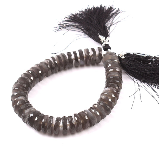 Gray Moonstone Gemstone Tyre Beaded Necklace, Healing Jewelry For Mother, 13mm Gray Faceted Moonstone Necklace