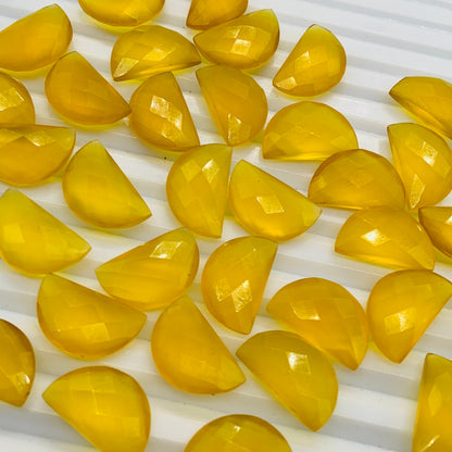 Natural Yellow Onyx Faceted D' Shape Semi Circle Gemstone, Size 10mmx16mm Yellow Onyx Half Moon Shape Gemstone Briolette for Earring making