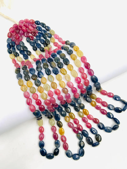 Natural Multi Sapphire Smooth Nugget Oval Beads