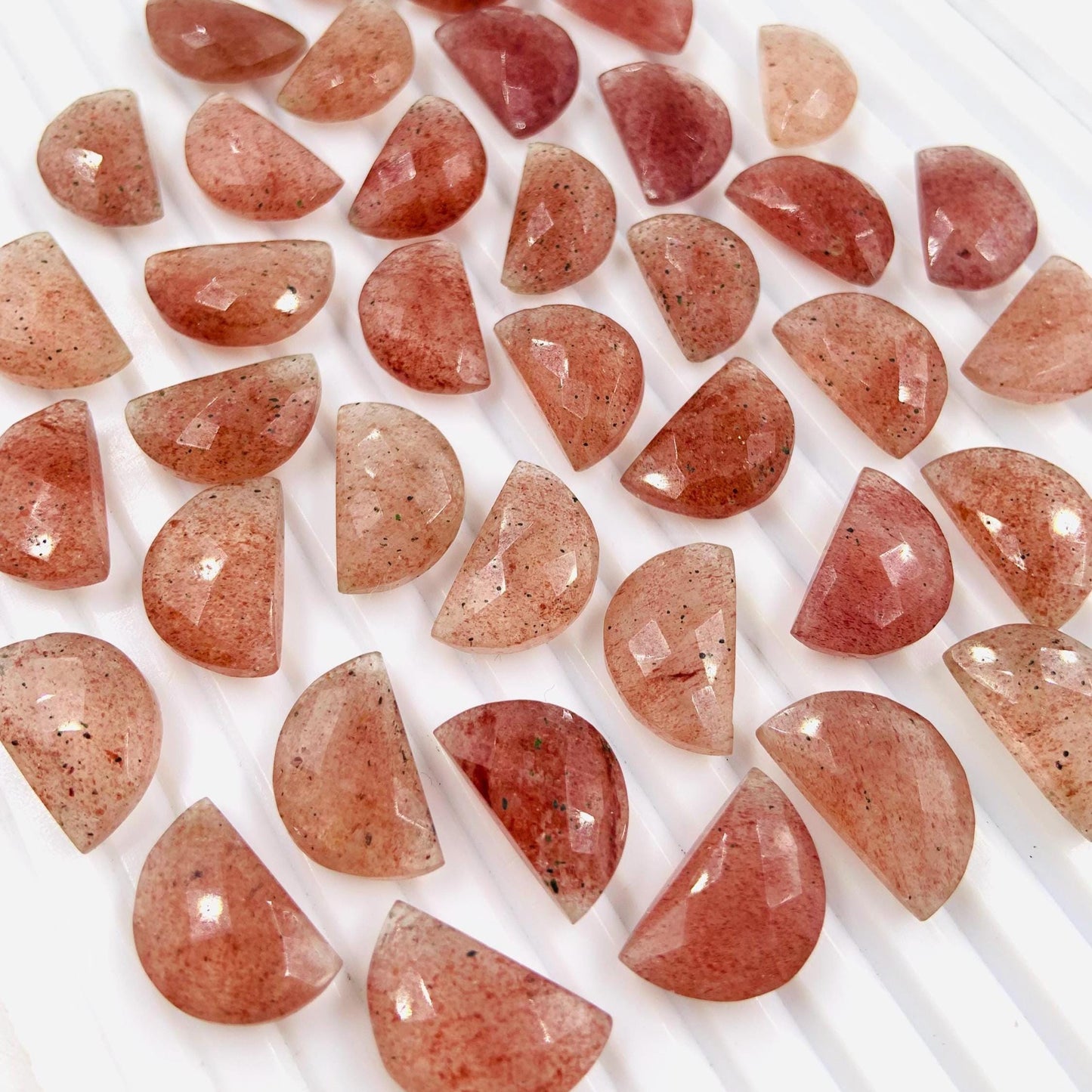 2 Pieces Natural Red Strawberry Faceted Beads , Half Moon D -Shape Gemstone, Natural Gemstone Earring Components, Size 10x16mm, SKU - BBI154
