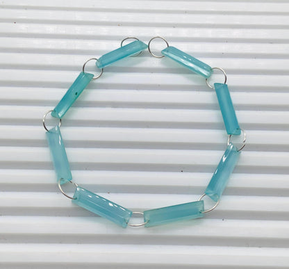 10 Pieces Natural Aqua Chalcedony Baguette Step cut Faceted Gemstone beads Size 20X6X4mm Gift for her Both Side Face Drill Gemstone BBI1129
