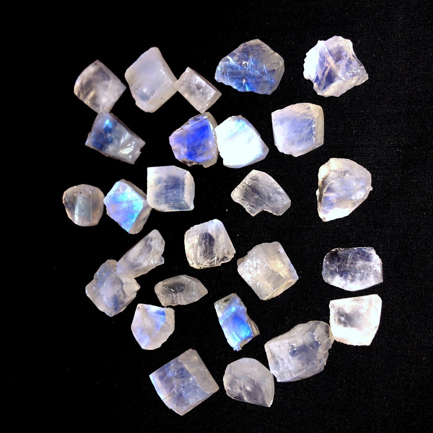 10 AAA White Rainbow Moonstone Rough Gemstone, Flashy Blue Specimen (15-20mm)