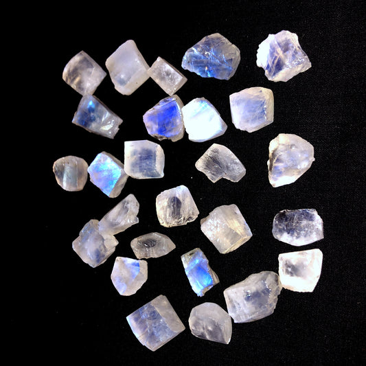 10 AAA White Rainbow Moonstone Rough Gemstone, Flashy Blue Specimen (15-20mm)