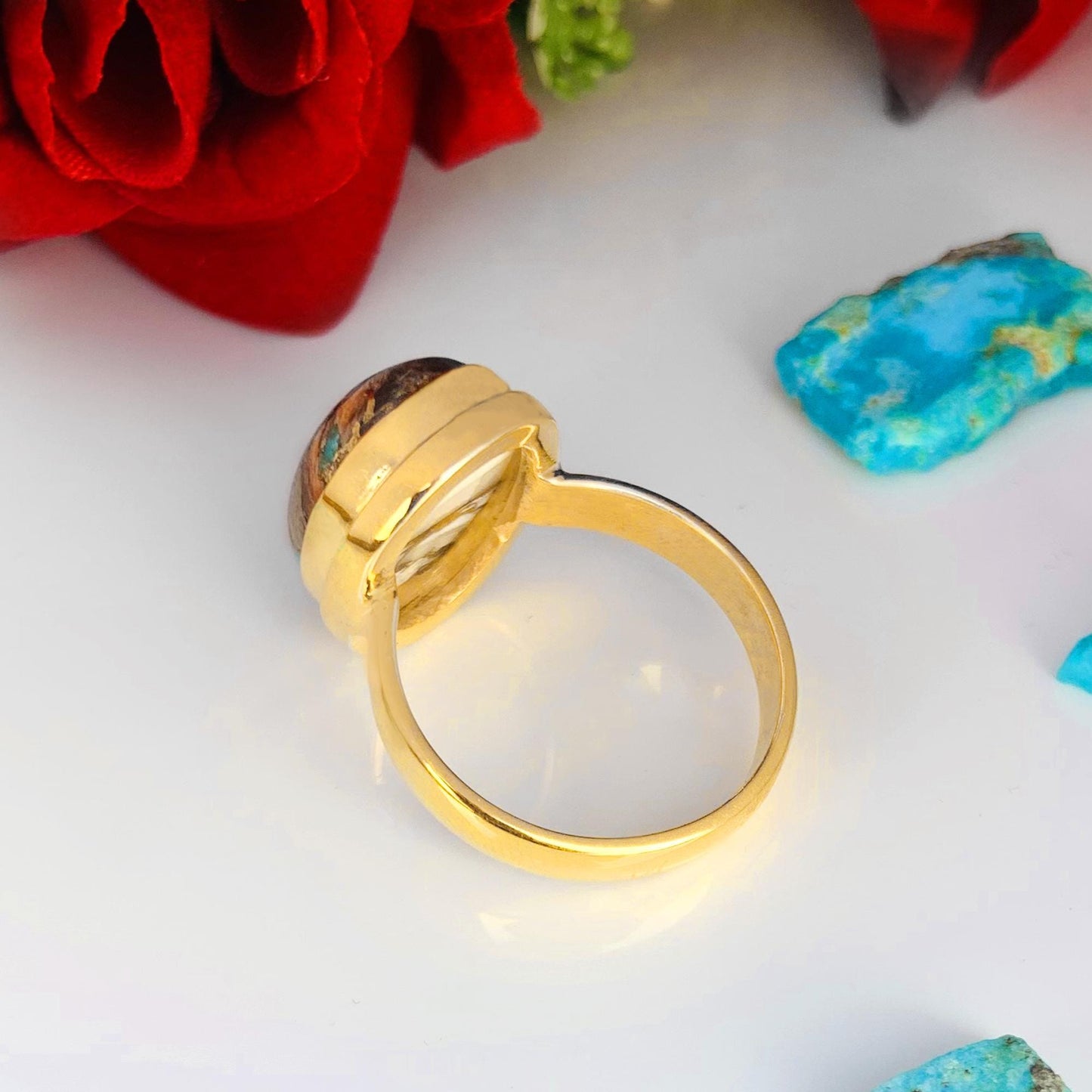 Oyster Turquoise Ring ~ 18k Gold Statement Ring ~ Oval Shape Stone ~ vermeil Gold Ring ~ Ring For Her ~ Chunky Ring ~ R-0084
