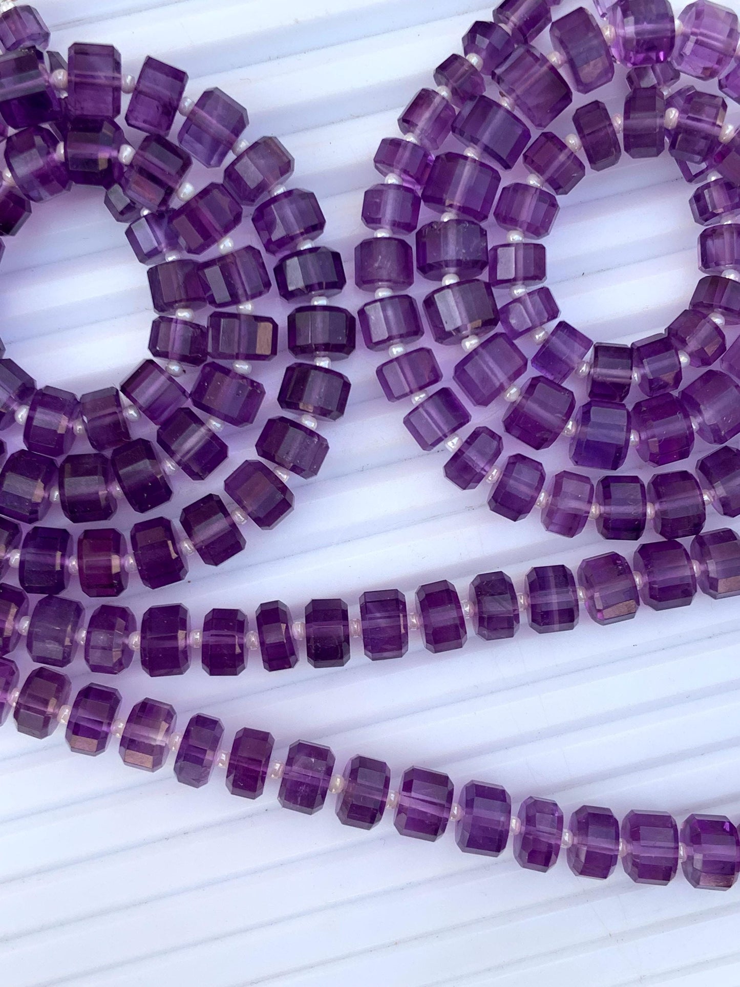 Natural African Amethyst Faceted Tyre Beads | 15" Strand