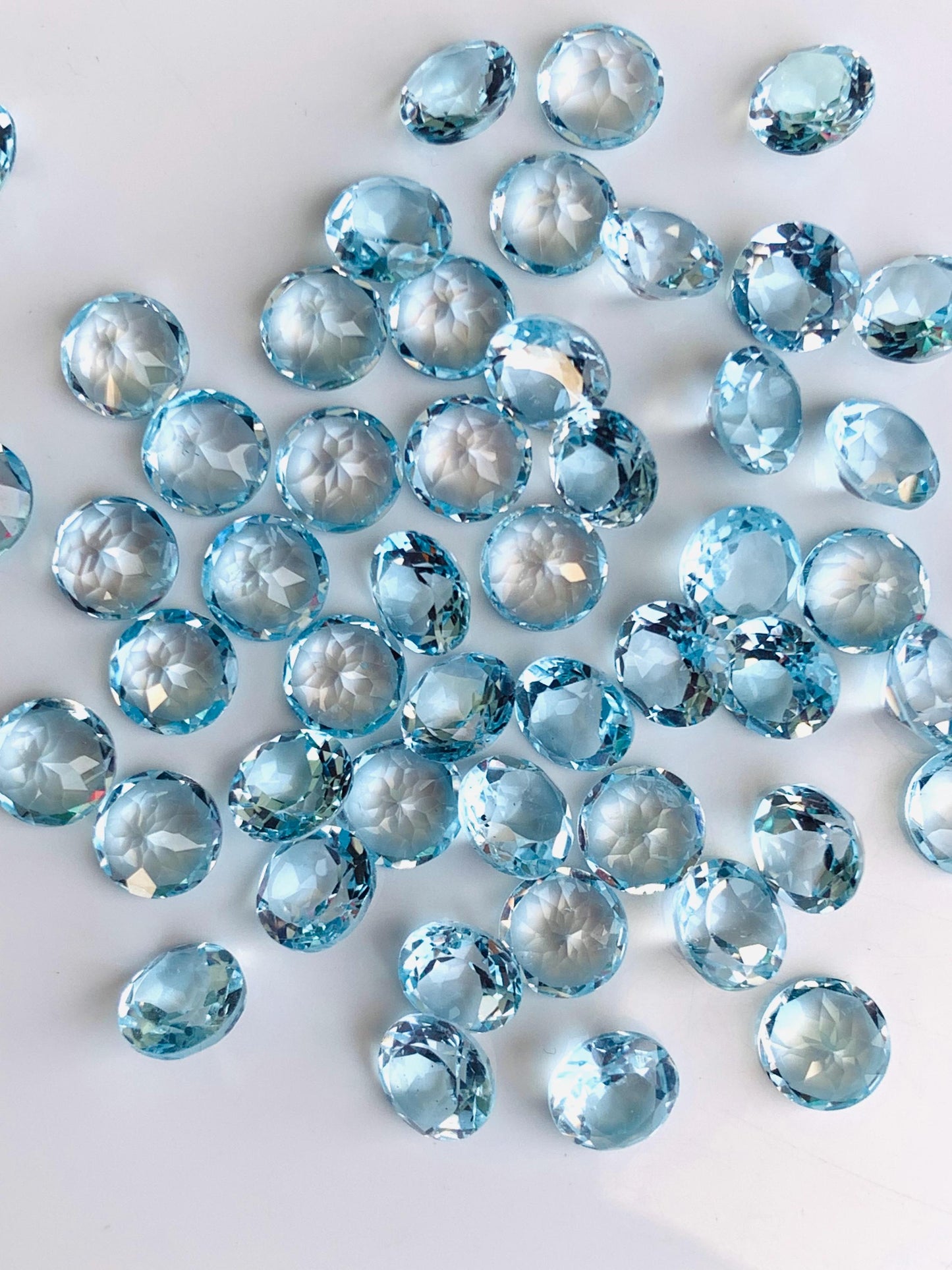 Natural Blue Topaz Faceted Round Cut Stones | Calibrated Loose Gemstones for Jewelry