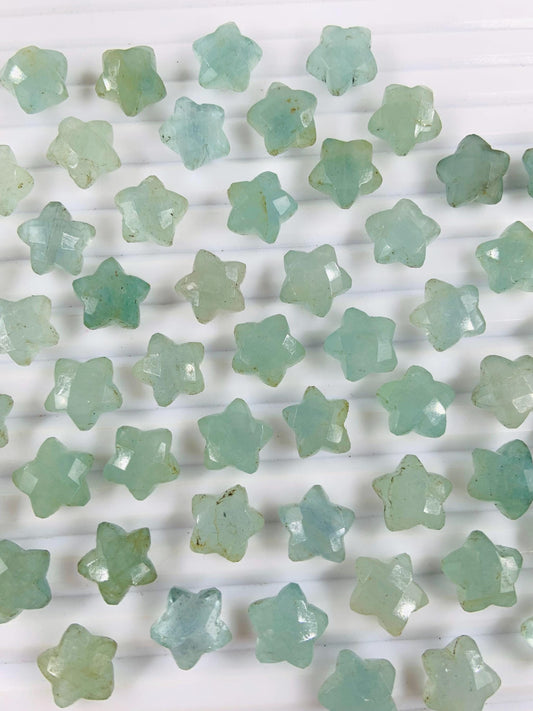 2 Pieces Natural Aquamarine Faceted Star Shape Gemstone, Hand Carved Star Briolette, Size 10 mm, jewelry Supplies, loose Stone, SKU - BBI103
