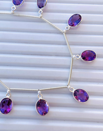 Natural Pink Amethyst Faceted Oval Gemstone Bezel Connector 10 Pcs