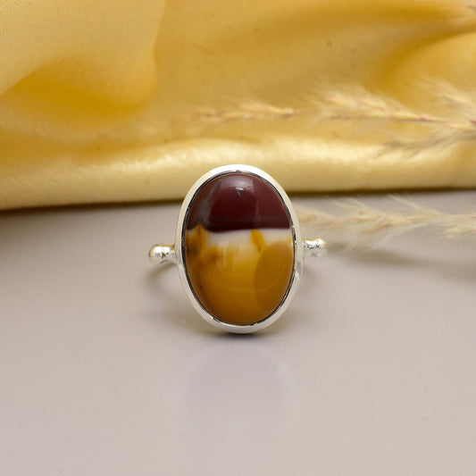 925 Sterling Silver Oval Mookaite Jasper Statement Ring