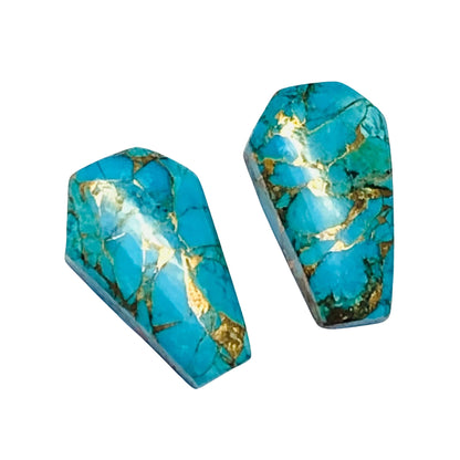 1 Pair Copper Turquoise Smooth Cut Coffin Shape Gemstone, Size 11X18mm, Matching Pair Briolette, Earring Making Gemstone , SKU - BBI991