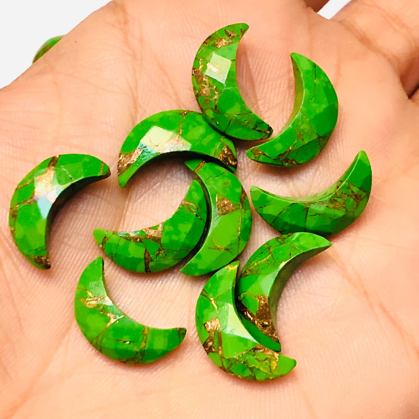 2 Pieces Green Copper Turquoise Faceted Crescent moon shape gemstone, carving gemstone, hand carved Moon shape gemstone, Size 7x16mm