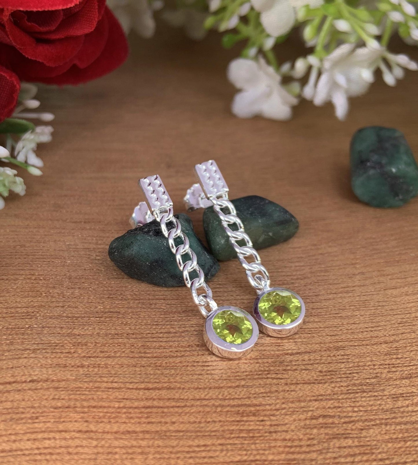 Dainty peridot earrings, 925 sterling silver earrings, vermeil gold earrings, birthday gift for her, Dangle Earrings, Birthstone earrings