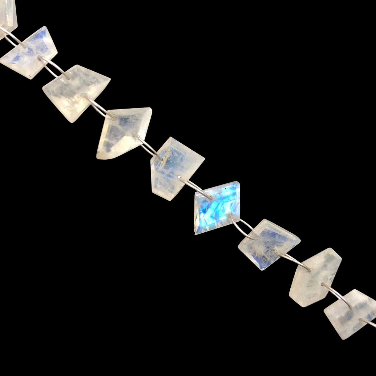 14 Pieces Natural White Rainbow Faceted Pentagon Cut Stone Beads, Double Drill Beads Strand, Blue Flashy Gemstone Beads , SKU-BBI755