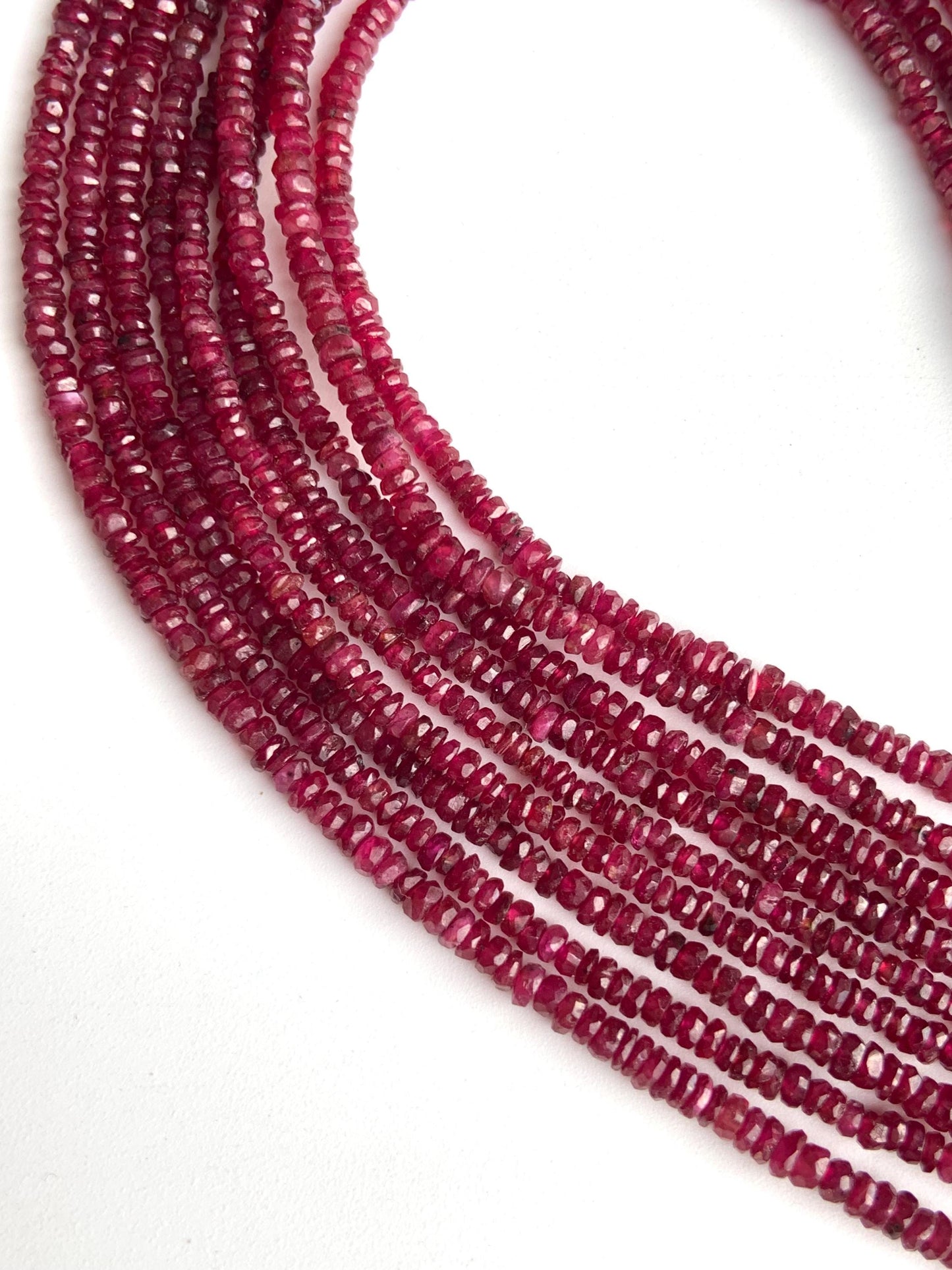 Natural Ruby Faceted Rondelle Briolette Beads – AAA Quality, 17” Strand