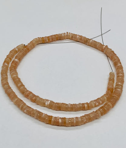 16" Strand Natural Peach Moonstone Smooth Heishi Tyre Shape Gemstone Beads Peach Moonstone Plain Beads Semi Precious Stone.
