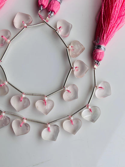10 Pcs Natural Rose Quartz smooth heart shape face drill gemstone Fancy shape Briolette gemstone bead for jewelry Size 8x10x5 gift for her