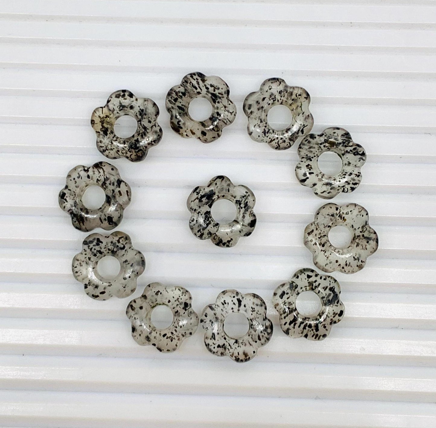 4 Pcs Natural Black Dot Quartz Smooth Flower Gemstone Beads 15mm Carved Flower Shape jewelry Gemstone Jewelry Handmade Bracelet Beads