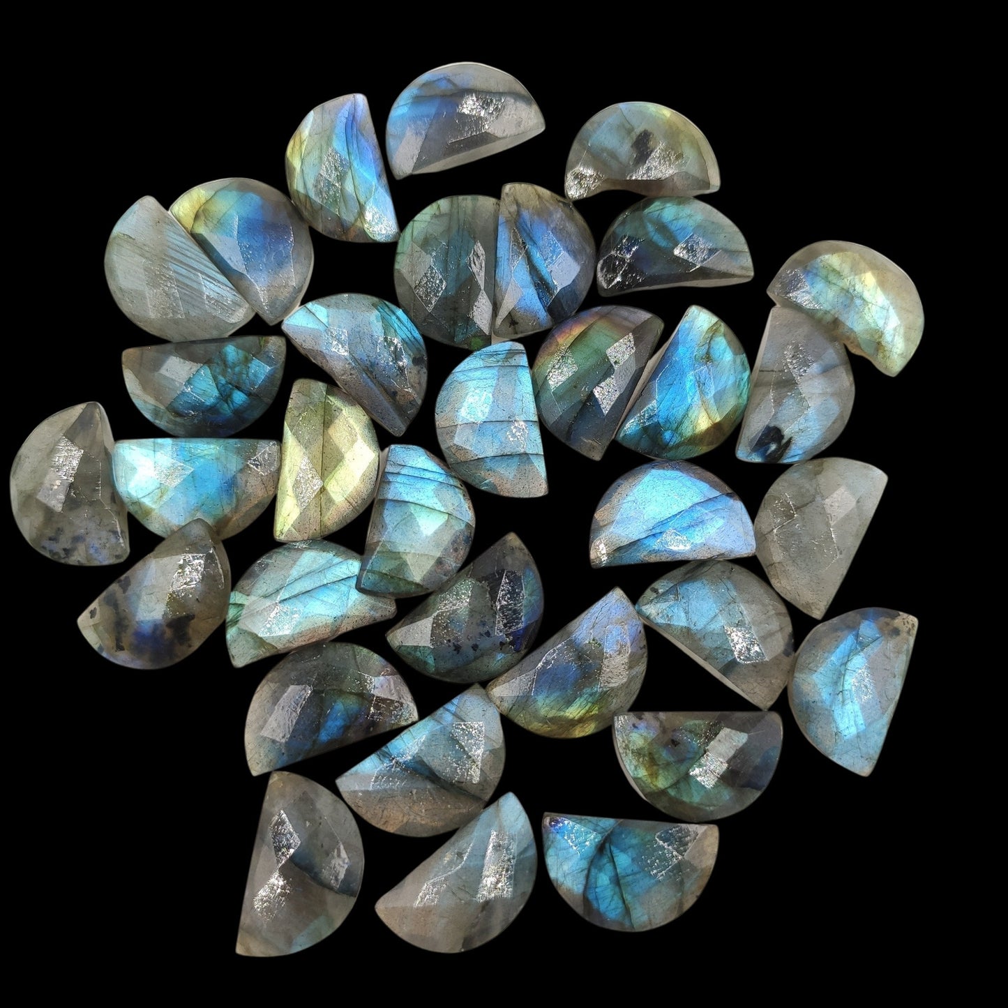 2 Faceted Labradorite Gemstone Briolettes, Blue Flash D Shape 10x16mm
