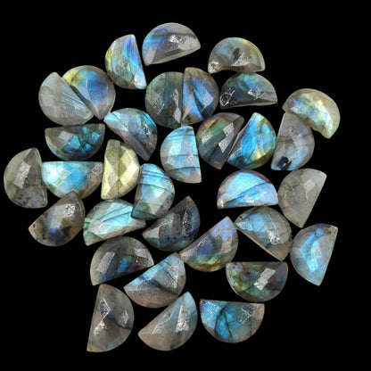 2 Faceted Labradorite Gemstone Briolettes, Blue Flash D Shape 10x16mm