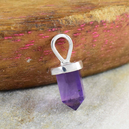 Natural Amethyst pendant, Purple Amethyst Pencil Necklace, Dainty Silver Necklace For Her, Birthstone Pendant, Minimalist Pendant, P-0002