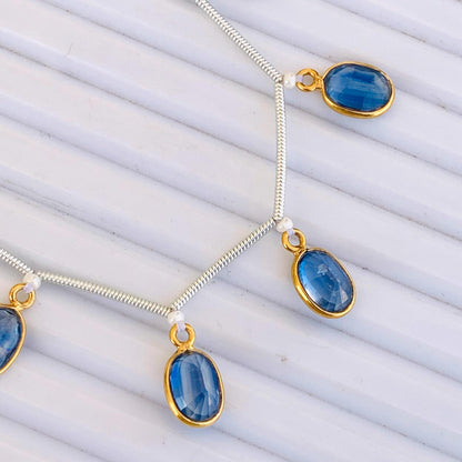 10 Pieces Natural Blue Kyanite Oval Bezel Connector | Faceted 6x8mm