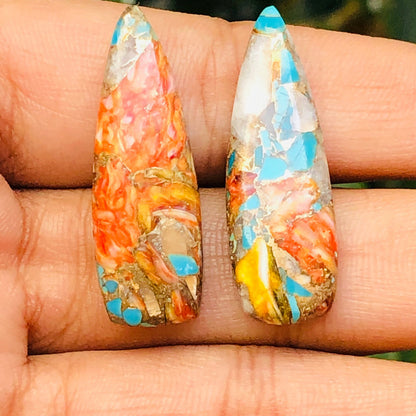 1 Pair Spiny Oyster Copper Turquoise Smooth Long Trillion Gemstone, Size 10x31mm, Matching Pair Briolette, Pair gemstone , SKU - BBI974