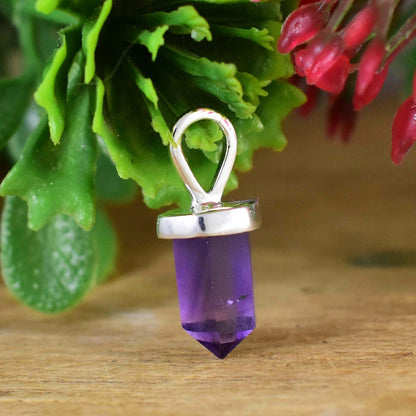 Natural Amethyst pendant, Purple Amethyst Pencil Necklace, Dainty Silver Necklace For Her, Birthstone Pendant, Minimalist Pendant, P-0002
