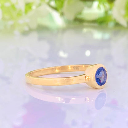 925 Sterling Silver Round Tanzanite Statement Ring -  Gold Plated