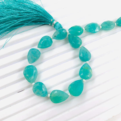 15 Pieces Natural Amazonite faceted Pear Drop Center Drill Briolette Gemstone, Amazonite Pear Drop beads for Jewelry, 8 Inch Size 9x12mm