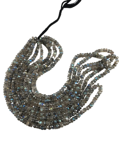 Natural Labradorite Rondelle Beads - AAA Faceted Gemstone, Blue Flash