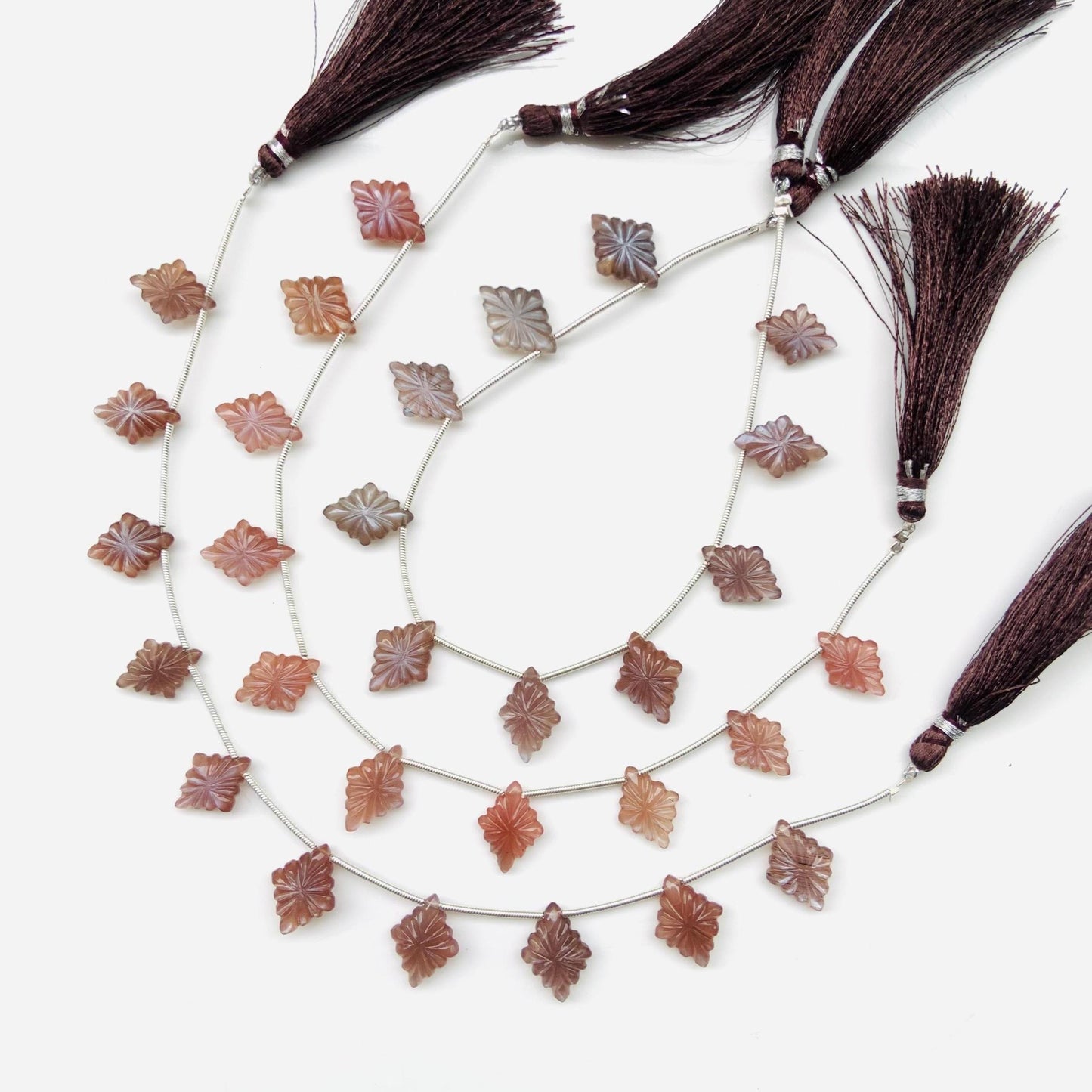 10 Pcs Natural Chocolate Moonstone Slot Carved Side drill gemstone Fancy shape Briolette lozenge gemstone beads Size 11x15x4mm gift for her