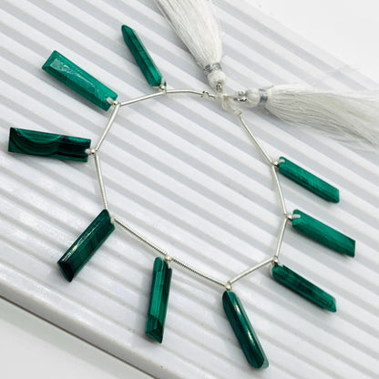 Natural Malachite Baguette Gemstone Beads – 10pcs Faceted Step Cut 20x6x4mm
