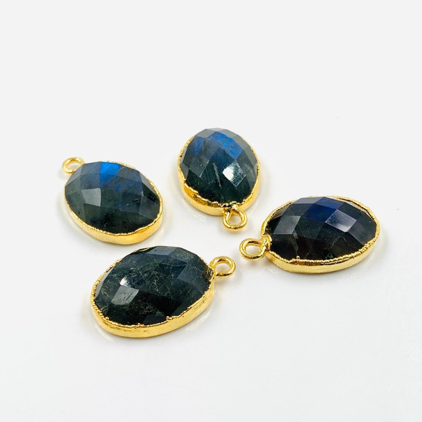 4 Pieces Natural Blue flashy Labradorite Faceted Oval Shape Gemstone Gold Bezel Connector Jewelry Making Size 12x16mm Connectors for pendent