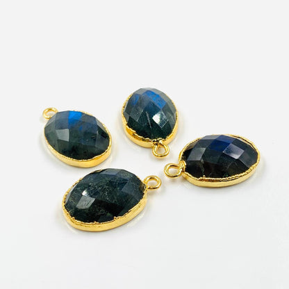 4 Pieces Natural Blue flashy Labradorite Faceted Oval Shape Gemstone Gold Bezel Connector Jewelry Making Size 12x16mm Connectors for pendent