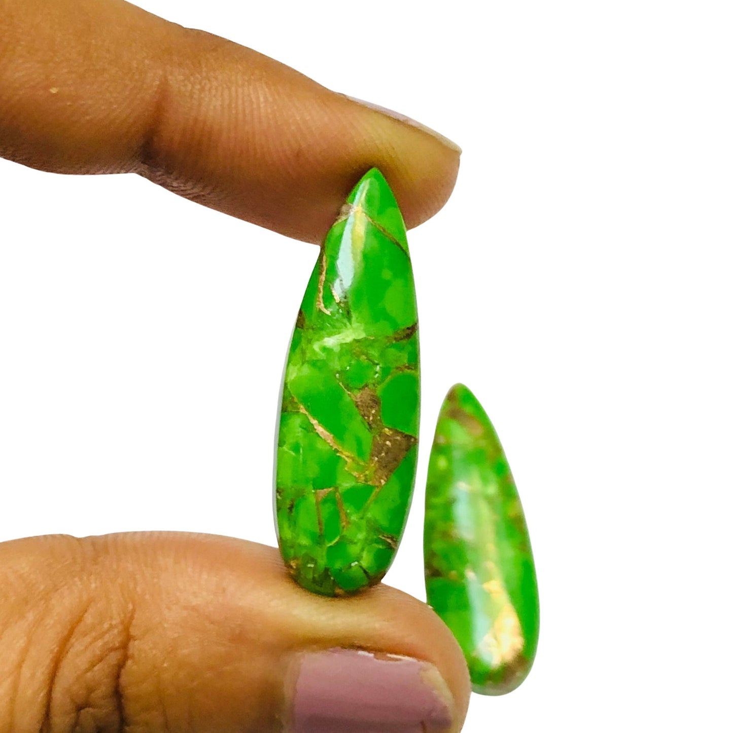 1 Pair Green Copper Turquoise Smooth Long Pear Shape Gemstone, Size 10x31mm, Matching Pair Briolette, Earring Making Gemstone, SKU - BBI270