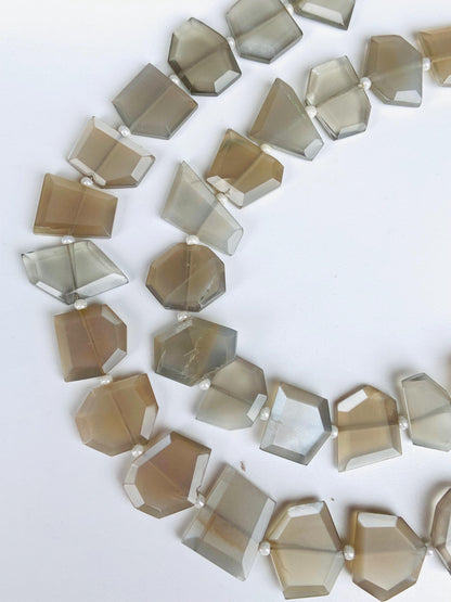 Natural Grey Moonstone Fancy Shape Slice Gemstone Beads, Faceted Gemstone Briolette, Flat Chip beads, Size 11mm to 13mm gift for her