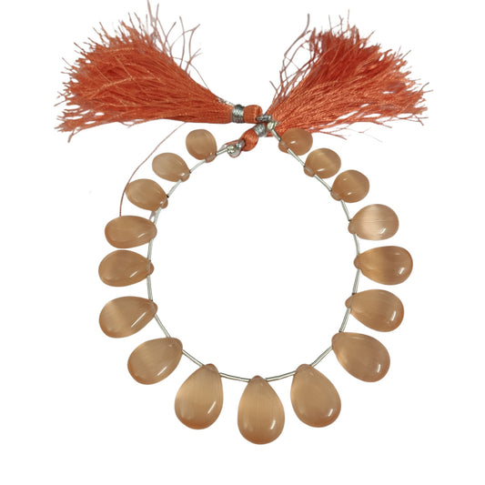 Peach Monalisa Smooth Pear Shape Gemstone Briolette, Side Drilled Pieces, Teardrop Shape Strand, Jewelry Supplies , SKU-BBI708