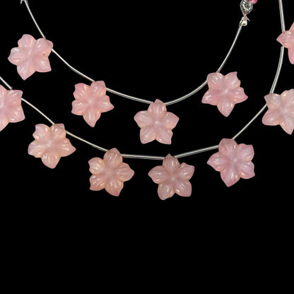 4 Pieces Pink Quartzite Carved Flower Shape Briolette Side Drill Beads Pink Quartzite Flower Shape Gemstone Beads size 16X16X3 mm