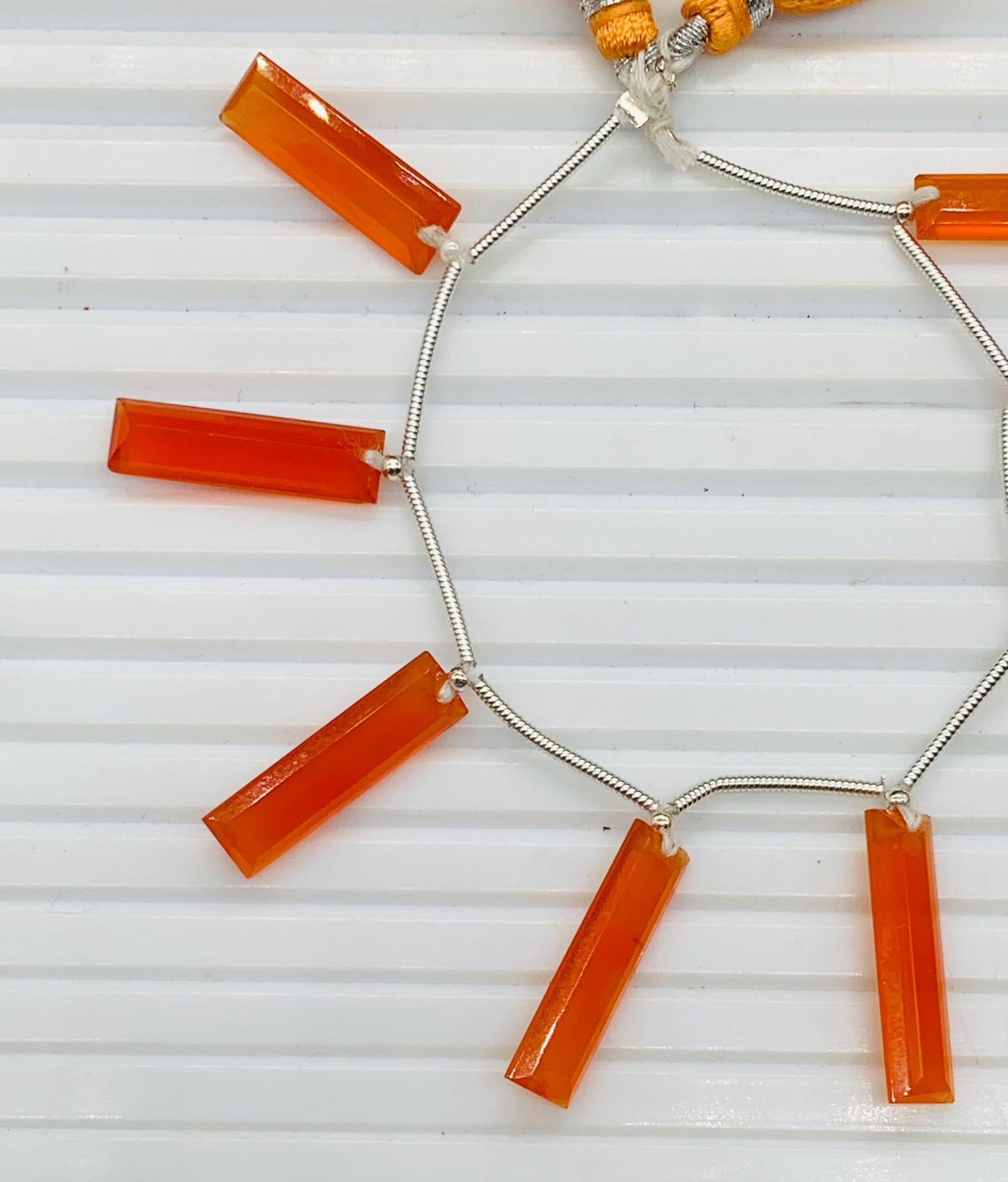 Natural Orange Onyx Baguette Step-Cut Faceted Gemstone Beads 20x6x4mm