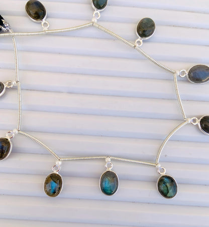Natural Labradorite Oval Bezel Connector - 925 Silver Jewelry Finding