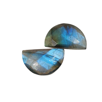 2 Faceted Labradorite Gemstone Briolettes, Blue Flash D Shape 10x16mm
