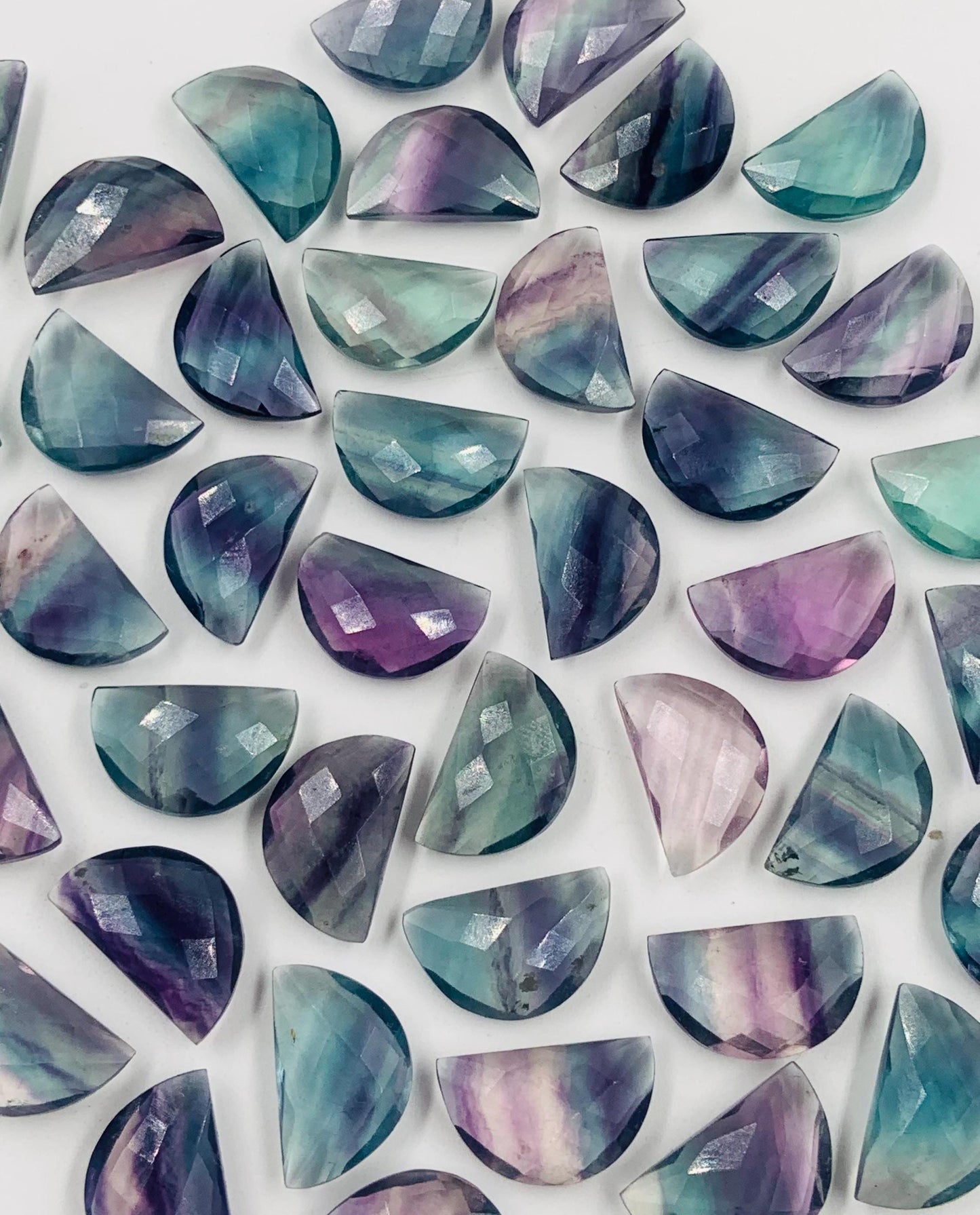 2 Pieces Natural Multi Fluorite Faceted Semi Circle Shape Gemstone, Size 10x16mm, Hand Carved Fancy Briolette, Jewelry Supplies, SKU-BBI216