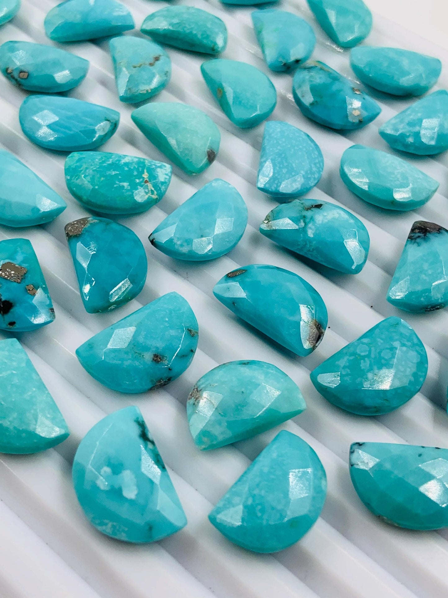 Natural Arizona Turquoise Gemstone Beads, Faceted Half Moon "D Shape Beads, Carving Gemstone, Size 10x16 mm, Loose Beads For Jewelry,