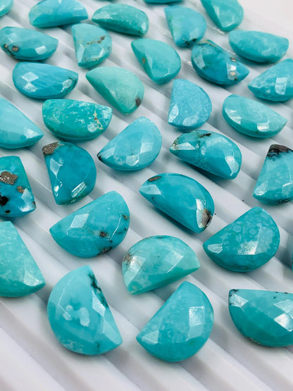 Natural Arizona Turquoise Gemstone Beads, Faceted Half Moon "D Shape Beads, Carving Gemstone, Size 10x16 mm, Loose Beads For Jewelry,