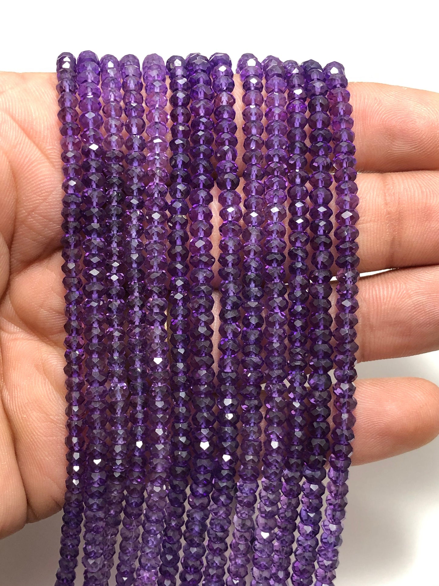 Natural Amethyst Faceted Rondelle Gemstone Beads 13" Strand
