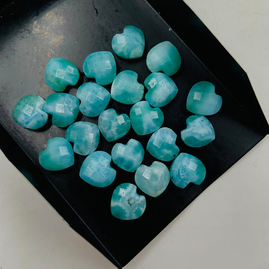 Natural Larimar Hand Carved faceted  Briolette 10mm Heart Shape Gemstone Beads, Gemstone Briolette's Loose Gemstone for Jewelry Making