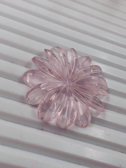 Natural Rose Quartz Hand Carved Flower Briolette Bead 33x33x4mm